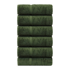 Towel Turkish Cotton Hand Towels, Moss, Dobby Border, Set of 6