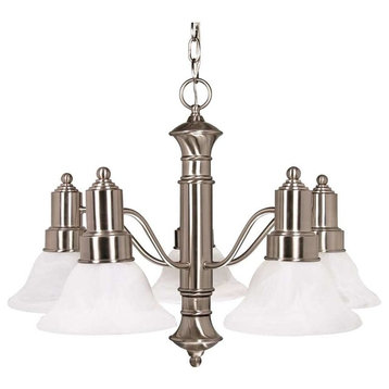 Nuvo Gotham 5-Light Brushed Nickel and Alabaster Glass Chandelier
