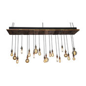 Reclaimed Wood Rustic Chandelier, 20 Pendants, Antique Brass, Suspended Mount
