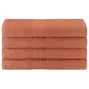 4 Piece Cotton Solid Quick Drying Bath Towel, Copper