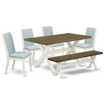 East West Furniture X-Style 6-piece Wood Dining Set in White/Jacobean Brown