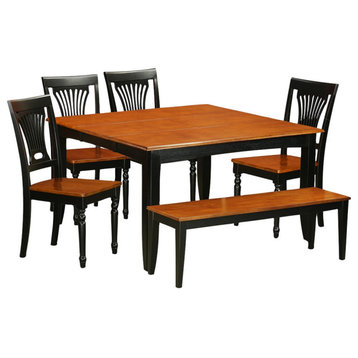 6-Piece Dining Room Set With Bench, Table With 4 Wood Chairs and a Bench