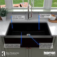 Karran Farmhouse/Apron-Front Quartz 34" Single Bowl Kitchen Sink, Black