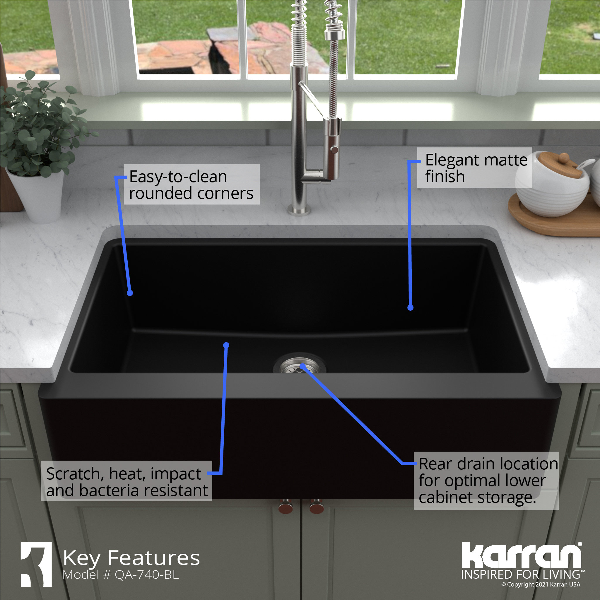 Karran Farmhouse/Apron-Front Quartz 34" Single Bowl Kitchen Sink, Black