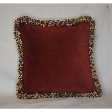 velvet burnt orange decorative throw pillow With long specialty fringe, 17x17
