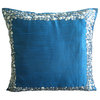Royal Blue & Silver, 14"x14" Art Silk Royal Blue Pillows Cover
