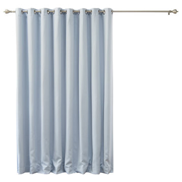 Ribbon Bordered Cotton Curtains, Blackout Lining, Sky Blue, 100"x84"