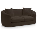 Meridian Furniture - Penelope Upholstered Loveseat, Brown, Chenille Fabric - Discover the sophisticated charm of the Penelope loveseat, crafted in luxurious soft brown chenille fabric. This elegant piece features a solid wood inner frame for durability and a contemporary design that elevates any space. Included pillows enhance its comfort and style, making it an ideal centerpiece for gatherings. Transform your home with the true embodiment of refined taste and timeless beauty.