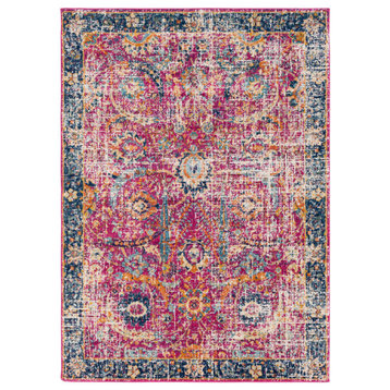 Harput Traditional Garnet, Dark Blue Area Rug, 5'3"x7'3"