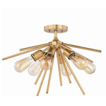 Vaxcel - Vaxcel - Estelle 6-Light Semi-Flush Mount in Mid-Century Modern and Sputnik - Collection: Estelle, Material: Steel, Finish Color: Natural Brass, Width: 5.25", Height: 8.25", Lamping Type: Incandescent, Number Of Bulbs: 6, Wattage: 60 Watts, Dimmable: Yes, Moisture Rating: Dry Rated, Desc: Mid-century meets modern with this timeless and uniquely artistic sputnik semi-flush mount from the Estelle collection. It features six exposed bulbs, adding elegance and drama to your dining room, living room, foyer, kitchen, or bedroom. Available in natural brass and polished nickel finish that complements just about any decor. Combine that with a vintage Edison style filament bulb to complete the look.   Assembly Required: Yes / Back Plate Height: 0.91 / Back Plate Width: 5.31 / Canopy Diameter: 5.25 / Bulb Shape: A19 / Dimmable: Yes. ,-Estelle 6-Light Semi-Flush Mount in Mid-Century Modern and Sputnik Style 14.5 Inches Tall and 24 Inches Wide-Natural Bra-Sputnik-C0162