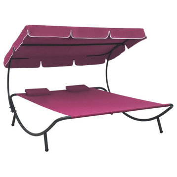 vidaXL Outdoor Double Chaise Lounge Outdoor Daybed with Canopy and Pillows Pink