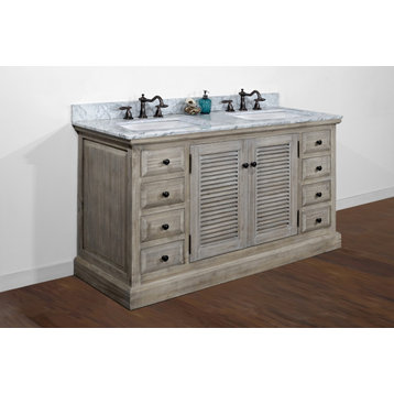 Finnegan Double-Sink Bathroom Vanity With Carrara White Marble Top, 60"
