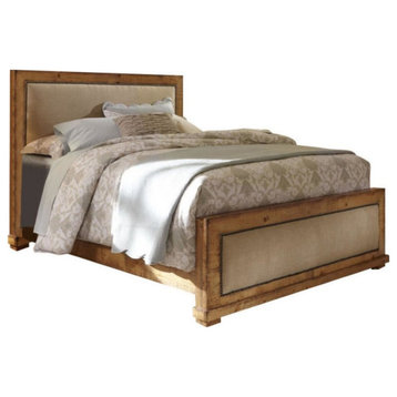 Progressive Furniture Willow Wood Upholstered King Bed in Distressed Pine Tan