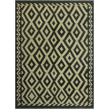 Hand-Woven Winchester Kilim Aulo Ivory/Black Rug, 4'10x6'8