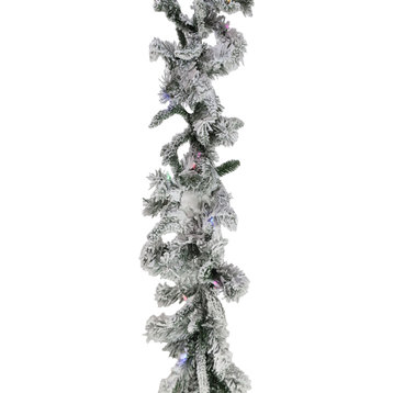 9-Ft. Mountain Pine Flocked Garland With 3-Function Multi-Color LED Lights