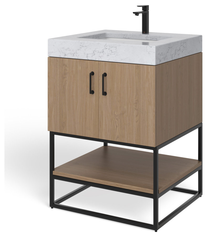 Alistair Bath Vanity, Oak, 24", Matte Black Hardware, Single, Freestanding