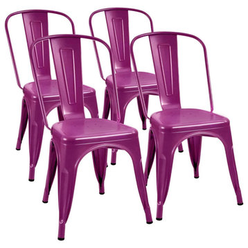 Metal Dining Chair Indoor-Outdoor Use Stackable, Set of 4, Pink