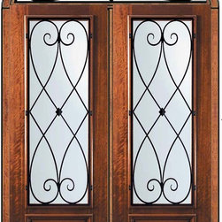 Prehung Transom Double Door 96 Wood Mahogany Charleston 3/4 Lite - Front Doors