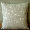 Beige Mother Of Pearls 16"x16" Cotton Linen Pillows Cover, Vintage Garden