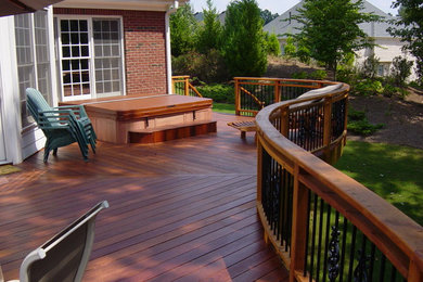 Custom curved deck with herringbone style decking