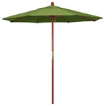March Products - 7.5' Wood Umbrella, Spectrum Cilantro - The classic look of a traditional wood market umbrella by California Umbrella is captured by the MARE design series.  The hallmark of the MARE series is the beautiful 100% marenti wood pole and rib system. The dark stained finish over a traditional marenti wood is perfect for outdoor dining rooms and poolside d-cor. The deluxe push lift system ensures a long lasting shade experience that commercial customers demand. This umbrella also features Sunbrella fabrics, which are built on a foundation of solution-dyed acrylic yarn, the most resilient and solid material for prolonged sun exposure, to offer even longer color retention rating than competing material sources.