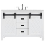 Altair - Kinsley Bathroom Vanity Set, Sliding Door, 48", Without Mirror - Rustic charm meets contemporary style with the Kinsley Vanity. The highlight of this piece is its sliding cabinet design with crosshatch motif, accented by antique-look hardware. Minimalistic in appearance, this austere yet handsome vanity lends quiet elegance to any guest or master bathroom space. It comes with a matching mirror for a coordinated designer look.