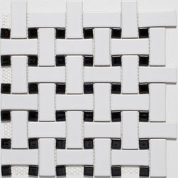 Ceramic White/ Black Basketweave Mosaic Tiles - Mosaic Tile