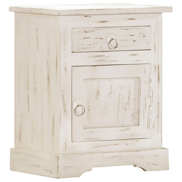 vidaXL Cabinet Bedside End Table with 1 drawer and 1 door White Solid Wood Mango