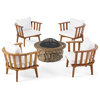 Amelie Outdoor Acacia Wood 4-Seater Club Chairs and Fire Pit Set