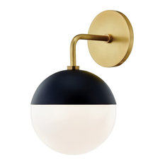 Mitzi Renee 1-Light Wall Sconce E26 Medium Base Opal Glossy, Aged Brass/Black