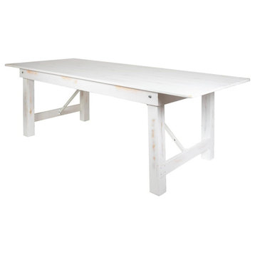 Rustic Dining Table, Foldable Design With Thick Plank Top, Antique Rustic White