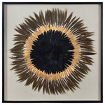 Renwil - Novo Square Black Framed Wall Art - This traditional wall decoration brings an element of tribal art to walls with an appreciation for unconventional artifacts. The decorative medallion is elegantly crafted from brown bird feathers, each plume placed in a radial pattern and painted with black and gold leaf accents. A black ash tree wood frame protects the delicate wall art piece behind a clear glass pane, its exotic style available for everyday admiration.