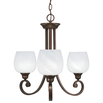 Curl Uplight, 3 Light, Chandelier Bronze Finish With 6" White Marble Glass