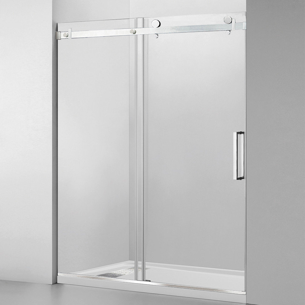WoodBridge 56-60"Wx76"H Frameless Sliding Shower Door, Brushed Nickel