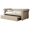 Furniture of America Acnitum Fabric Tufted Twin Daybed with Trundle in Beige