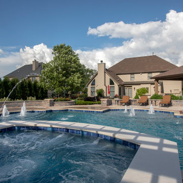 Elgin, IL Roman End Pool with Freeform Hot Tub