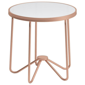 ACME Alivia End Table, Rose Gold and Frosted Glass