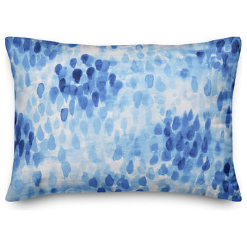 Blue Watercolor Droplets 14x20 Lumbar Pillow