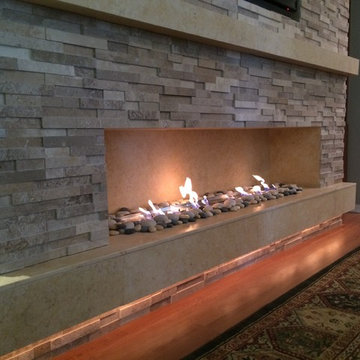 Tampa Stacked Limestone Fireplace
