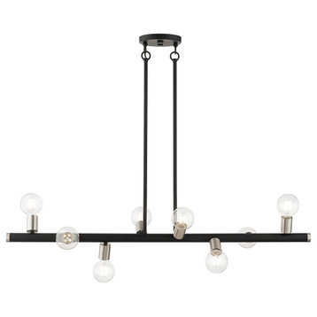 Bannister 8 Light Island Light, Black With Brushed Nickel Accents