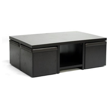 Prescott Modern Table And Stool Set With Hidden Storage Dark Brown