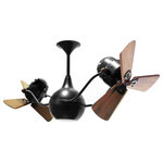 Matthews Fan Company - Vent Bettina Dual Ceiling Fan - Wood Blades in Matte Black - The Vent-Bettina rotational ceiling fan is thoughtfully designed with its arms gently upward curving. The fan offers fluid lines and quiet axial rotation. The motor heads can be infinitely positioned in 180-degree arcs for optimum air movement; the greater the angles of the motors to the horizontal support rods (up or down), the faster the axial rotation. A slow, controlled axial rotation is achieved by both motor head position and fan blade speed.
