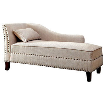 Fabric and Wood Chaise, Beige