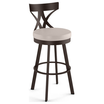 Amisco Washington Swivel Counter and Bar Stool, Cream Faux Leather / Dark Brown Metal, Counter Height