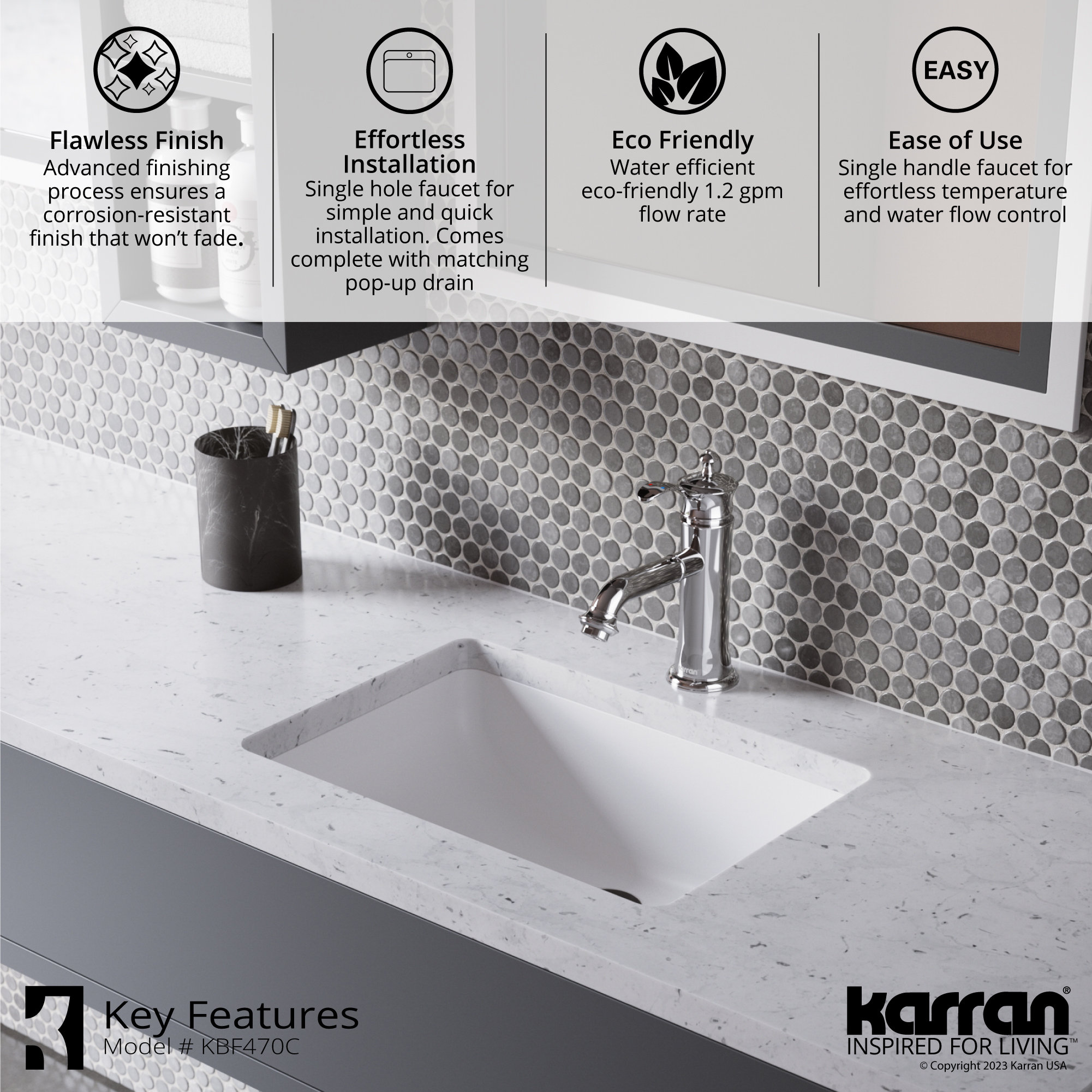 Karran 1-Handle 1-Hole Bathroom Faucet With Pop-up Drain, Chrome