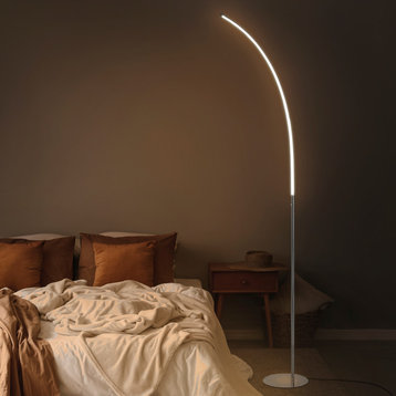Curva 64" Metal Minimalist Modern LED Integrated Floor Lamp, Chrome