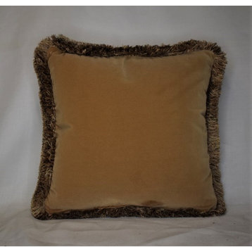 custom gold velvet decorative throw pillow With fringe, 23x23