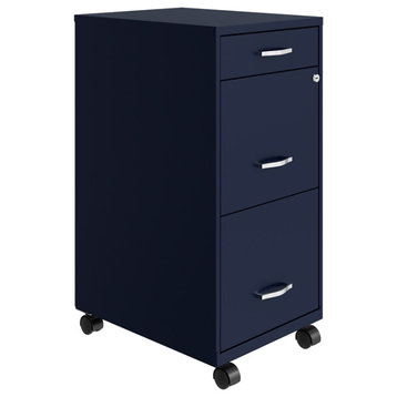 Space Solutions 18in Deep 3 Drawer Mobile Metal File Cabinet Navy
