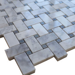 White Carrara Basketweave with Grey Dots Stone Tile Mosaics - Home Accessories & Decor