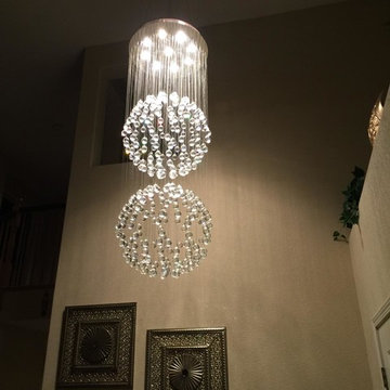 Modern 9-Light Chrome Full Lead Crystal Galaxy Sphere Double Ball Chandelier